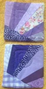 Scraps of similar colours used to make coasters